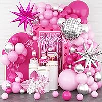 Hot Pink Silver Balloon Garland Arch, Pastel Pink Silver Macaron Pink Balloon Garland with Pink Silver Star Foil Balloon for Girls Baby Shower Birthday Wedding Princess Party Decor