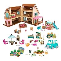 Li’l Woodzeez – Deluxe Honeysuckle Hillside Cottage - 127 Pcs Dollhouse Playset Including Furnitures, 8 Figures & More Accessories - Pretend Play for Ages 3+
