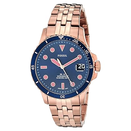 Fossil Women's FB-01 Quartz Stainless Three-Hand Watch, Color: Rose Gold, Blue Dial (Model: ES4767)