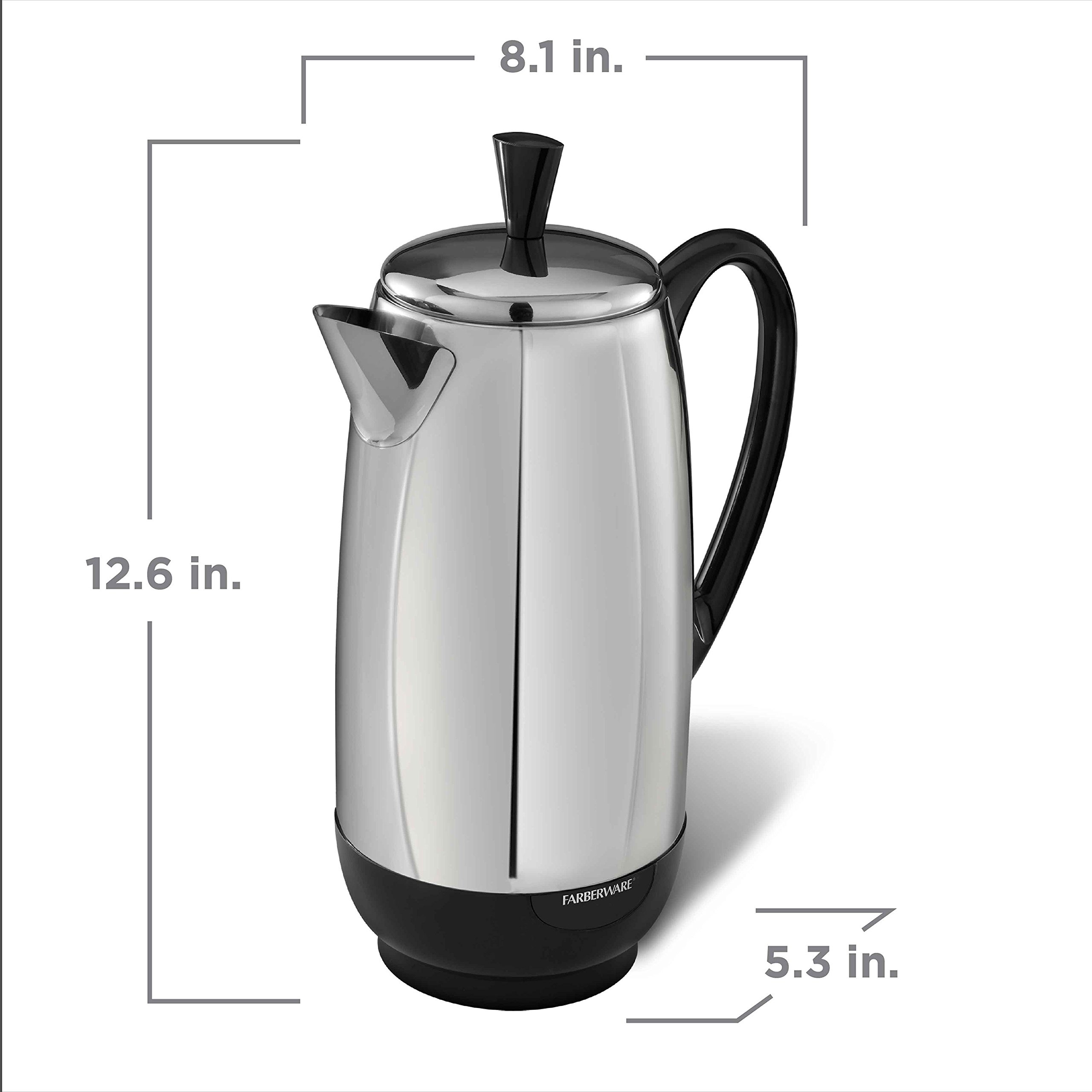 Farberware 12-Cup Percolator, Stainless Steel, FCP412, 12-Cup, Black/Silver