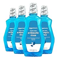 Amazon Basics Multi Action Antiseptic Rinse, Alcohol Free, Fresh Mint, 1 Liter, 33.80 Fl Oz (Pack of 4) (Previously Solimo)