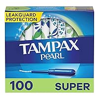 Pearl Tampons Super Absorbency,With Leakguard Braid, Unscented, 50 Count x 2 Packs (100 Count total)