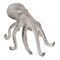 Creative Co-Op Eclectic Cast Iron Octopus Figurine Phone/Tablet Holder, Whitewashed Finish Accent Decor