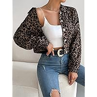 Women's Jacket Leopard Print Drop Shoulder Crop Jacket Jackets Fashion (Color : Brown, Size : Small)
