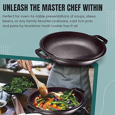 Bruntmor Enameled Cast Iron Braiser with Lid - Dual Handle 3.3 Quart Cast  Iron Braising Pan for BBQ, Fryer, and Camping - Pre-Seasoned Dutch Oven  with Grill Lid - Black 