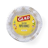 Glad Everyday Disposable Paper Bowls with Holiday Gold and Silver Snowflake Design | Heavy Duty Paper Bowls, Microwavable Paper Bowls for Everyday Use | 12 Ounces, 20 Count