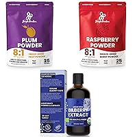 Jungle Powders Bundle: Freeze-Dried 3.5oz Plum Powder, 3.5oz Raspberry Powder & 3.4oz Bottle USDA Organic Bilberry Extract - Non-GMO, Additive-Free Purple & Red Superfood + Eye Health Supplement