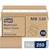 Tork Multifold Hand Towel White H2, Universal, 100% Recycled Fibers,16 x 250 Towels, MB538