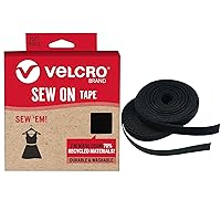 Sew On Tape for Clothes and Fabrics | ECO Collection | Non Adhesive, Cut Strips to Custom Length for Sewing | 15ft x 3/4in Roll, Black