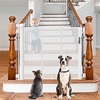 Reinforced Retractable Baby Gate for Stairs - 55 Inch Dog Gate for Stairs to Keep Kids & Pets from Going Under Stair Gate, Banister Baby Gate with Adjustable Hardware Fits Stair Posts, Doorways, White