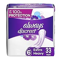 Always Discreet Incontinence Pads for Women and Postpartum Pads, Extra Heavy, 33 CT, up to 100% Bladder Leak Protection