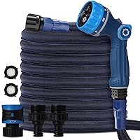 Airthereal Expandable Garden Hose Up to 100 Ft with 8 Spray Patterns Nozzle, Heavy Duty, Lightweight, Anti-kink and Retractable Design Water Pipe, Thumb Control Nozzle with Patented Cyclone Mode, Blue