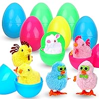 6 Pack PreFilled Easter Eggs with Chicken Hopping Wind-up Toys, Bunny Jumping Chick Wind Up Toys for Kids Easter Eggs Fillers Easter Egg Hunt Basket Stocking Stuffers Goody Bag Fillers Gifts
