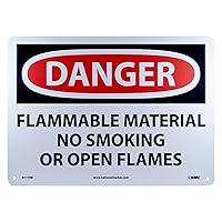NMC D117RB DANGER - FLAMMABLE MATERIAL NO SMOKING OR OPEN FLAMES Sign - 14 in. x 10 in., Red/Black Text on White, Plastic Danger Sign