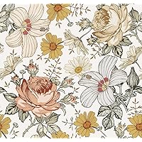 Blooming Wall Beige Multicolor Peony Daisy Peel and Stick Wallpaper Self Adhesive Wall Mural Wall Decor, 14.5 Square Ft/Roll