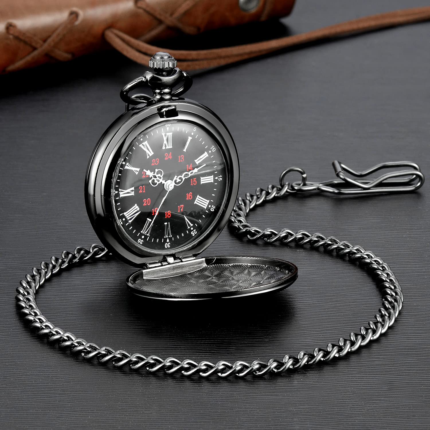 LYMFHCH Vintage Pocket Watch Roman Numerals Scale Quartz Pocket Watches with Chain Christmas Graduation Birthday Gifts Fathers Day