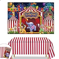Red Circus Backdrop Stripe Tablecover Kit Amusement Park Tents Playground Carnival Carousel Kids Boy 1st Birthday Baby Shower Photo Booth Props (6x4ft&4.5x9ft)