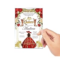 Quinceanera Invitation Red Charro Dress Clear Glass Invitation, Mis Quince, Sweet 15, Sweet 16, Floral Design, Spanish Design