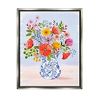 Stupell Industries Bright Flowers in Pottery Framed Floater Canvas Wall Art by Sharon Lee