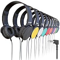 Wired On-Ear Leather Headphones with 3.5mm Connector, Round Metal Housing, Bulk Wholesale, 50 Pack, Assorted Colors