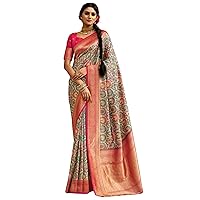 Indian Wedding Multicolor Banarasi Silk Saree Zari Weave Sari Blouse USA EA291A