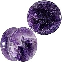 Body Candy Womens 2PC Purple Amethyst Stone Saddle Plugs Double Flare Plug Ear Plug Gauges Set of 2