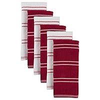 DII Basic Ribbed Terry Kitchen Basics Collection, Red, Dish Towels, 6 Piece