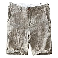 Men Linen Striped Classic Fit Short Lightweight Flat Front Summer Beach Shorts Solid Slim Fit Short Beachwear