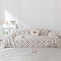 HANDONTIME Sofa Slipcover Vintage Dog Couch Cover Protector Brown Geometric L Shaped Couch Cover Flower Beige Sofa Covers for 3 Cushion Couch Sofa Throw Cover Chenille Sofa Covers, 71