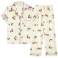 Vopmocld Big Girls Button Down Sleepwear Short Sleeve Long Pants 3PCS Pajama Sets Casual Lapel Loungewear Florals Nighty