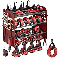 Power Tool Organizer Wall Mount with Charging Station, Heavy Duty 4 Layer Drill Holder, Tool Storage in 8 Outlet Power Strip, Utility Rack with 6.56ft Cord for Garage, Workbench and Workshop
