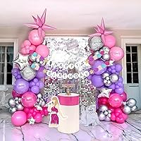 Music fans Birthday Party Decorations Hot pink purple teal singer friendship Bracelets Shape Birthday Decoration banner for concert Theme Supplies Pink and purple silver Balloon garland arch kit 150pc