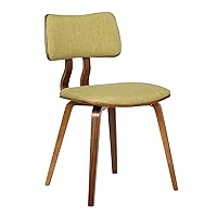 Jaguar Mid Century Modern Upholstered Fabric and Walnut Wood Dining Accent Chair for Kitchen Table Desk Vanity, 20D x 18W x 29H in, Green
