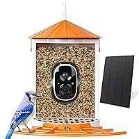 Smart Bird Feeder with Camera Solar Powered, 1080P HD Wild Bird Watching Cam Auto Capture Videos and AI Identify, Squirrel Proof Metal Bird Feeders, Ideal Gift for Bird Lovers (Orange)