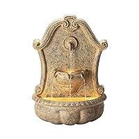 Glitzhome Vintage Multi-Tiered Outdoor Water Fountain with LED Lights and Pump, Antique European Style Faux Granite Sculptural Polyresin Outdoor Fountain for Porch Deck Patio Backyard, 25.75