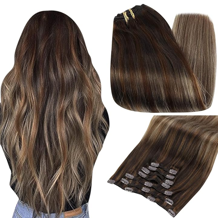 Mua Full Shine Balayage Clip in Hair Extensions 18 Inch Human Hair Clip in  Extensions Ombre Color 3T14P6 Dark Brown to Golden Blonde Highlights 120  Gram Human Hair Clip ins Remy Brazilian
