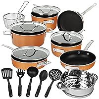 Gotham Steel Stackmaster Nonstick Pots & Pans Set, 17 Piece Copper Stackable Space Saving Cookware Set, As Seen on TV Cookware, PFOA Free, Oven & Dishwasher Safe 2021 Model
