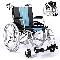 Magnesium Lightweight Wheelchair - 21lbs Self Propelled Chair with Travel Bag and Cushion, Portable and Folding 17.5” W Seat, Park & Brake Anti Tipper, Swing Away Footrests, Ultra Light, Blue