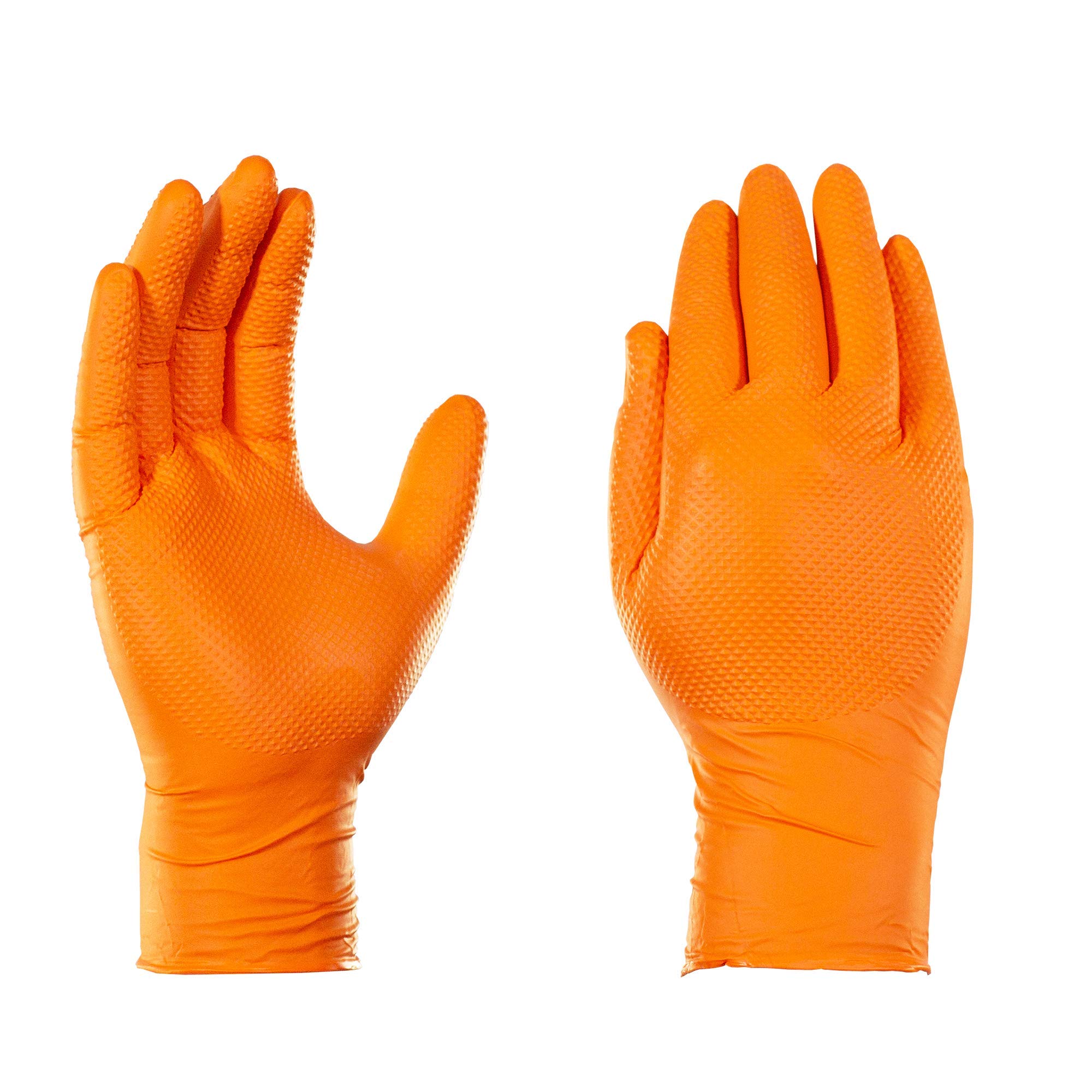 GLOVEWORKS HD Orange Nitrile Industrial Disposable Gloves, 8 Mil, Latex-Free, Raised Diamond Texture, X-Large, Box of 100