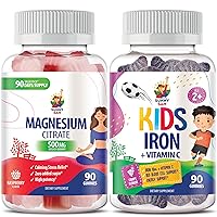 Iron Gummies for Kids & Adults & Magnesium Gummies for Adults - 500mg - Calm Magnesium Chews - Magnesium Citrate Chewable Supplement for Mood & Muscle Support. Iron Vitamins with Vitamin C.
