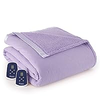 Micro Flannel Queen-Size Heated Electric Blanket with Sherpa, Machine Wash & Dry, Timer & Safety Shutoff, 90Lx84W, Lilac