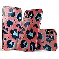 Full Body Skin Decal Wrap Kit Compatible with iPhone 12 (Screen Trim & Back Skin) - Leopard Coral and Teal V23