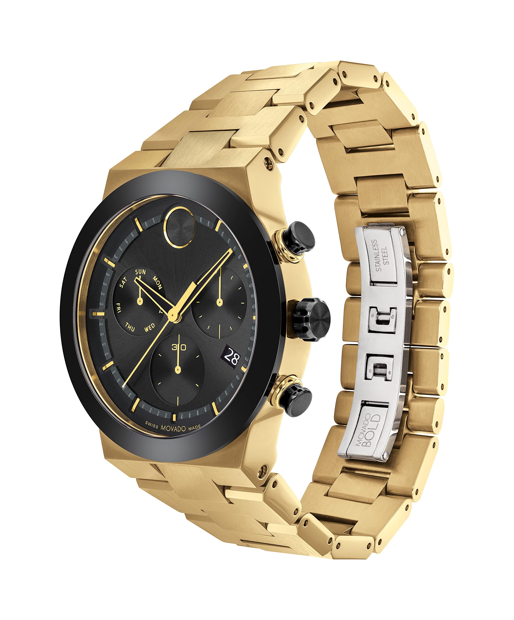 Movado Bold Men's Swiss Quartz Stainless Steel and Link Bracelet Watch, Color: Gold Plated (Model: 3600858)