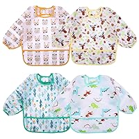 Accmor 4 Pack Long Sleeve Baby Bibs, Waterproof Sleeved Bib, Toddler Soft Bib for 24-36 Months