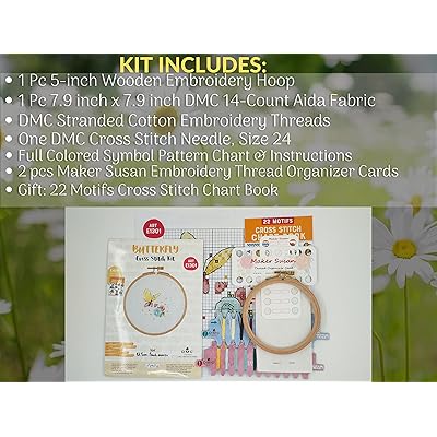 Maker Susan Butterfly Counted Cross Stitch Kits for Adults and Beginners  with Wooden Hoop, DMC Fabric, Threads and Needles, Embroidery Thread Floss