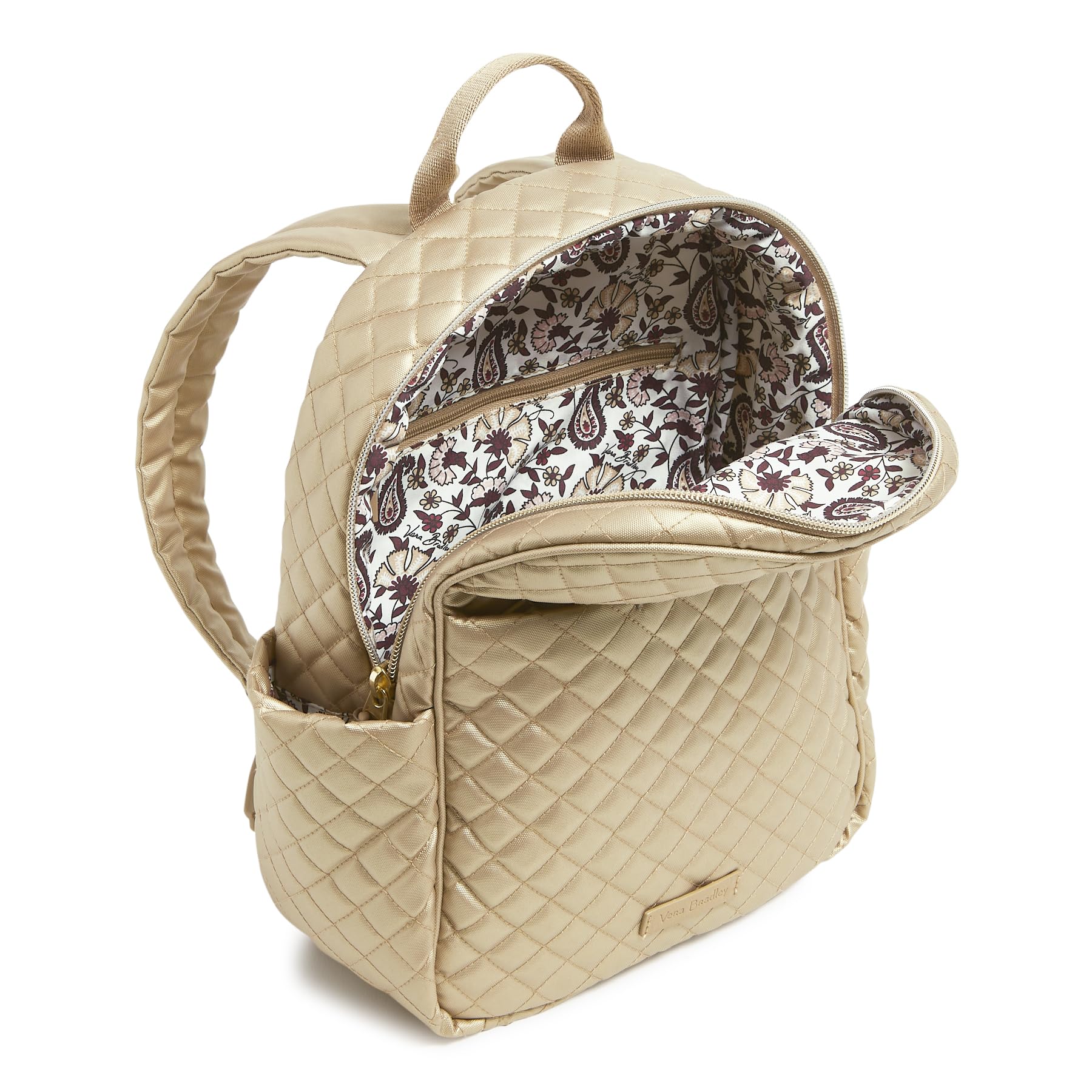 Vera Bradley Women's Cotton Small Backpack, Champagne Gold Pearl, One Size