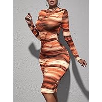 Summer Dresses for Women 2022 Tie Dye Bodycon Dress Dresses for Women (Color : Orange, Size : X-Small)