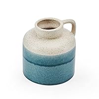 Blue Fade Ceramic Vase with Handle, for Use with Dried or Faux Flowers, 6.89x6.69x6.89 Inch