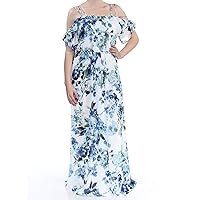 Ralph Lauren Womens Ruffled Floral Cold Shoulder Maxi Dress, Blue, 6