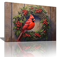 QIXIANG Cardinal Canvas Prints Wall Art Red Cardinals on Branch Pictures Rustic Birds Animals Artwork for Home Wall Decor Framed (Cardinal-C,16.00